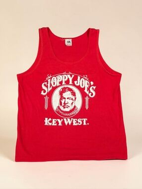 Vtg Sloppy Joes Tank Muscle Shirt Key West Florida Red USA Single Stitch Large